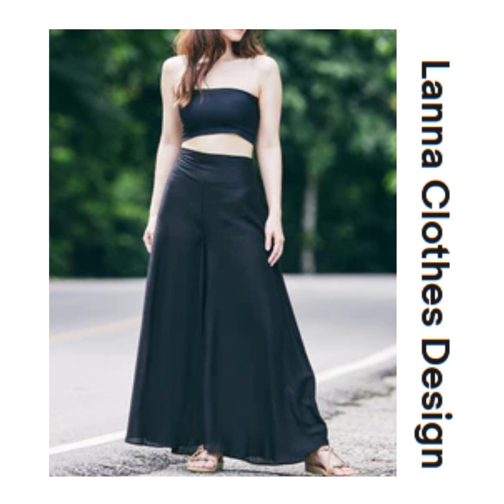 Lanna Clothes Design Black Rayon Wide Leg Palazzo Pants Hippie Boho NWT
